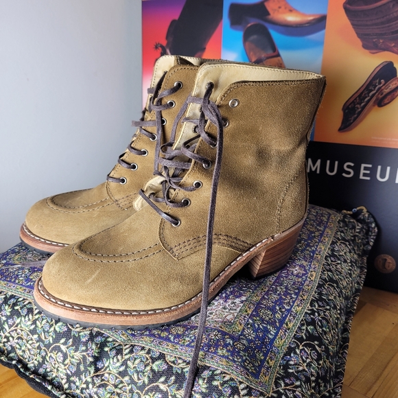 Red Wings Clara Shoes Real Leather Suede Tan Ankle High Heel Boots - Size 7b - Picture 4 of 8